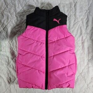 Puma pink black puffer vest winter sleeveless snow vest girls size xxs 3-4